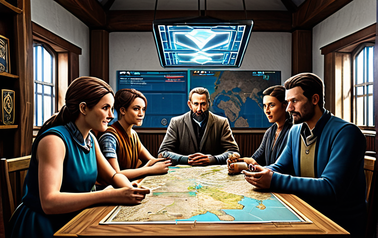 Clan Gathering**

"A bustling scene in a stylized, safe for work, appropriate content, family-friendly Clan hall. Several fully clothed survivors, diverse in appearance, are gathered around a table strategizing with maps and holographic displays. Banners with Clan logos hang on the walls. Modest attire, perfect anatomy, correct proportions, well-formed hands, natural pose, professional digital art, high quality, safe for work."

**