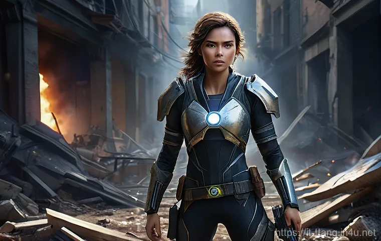 탕탕특공대 캐릭터 밸런스 분석 - **Prompt:** A determined female hero, resembling "King" from Survivor.io, stands firm amidst a relen...