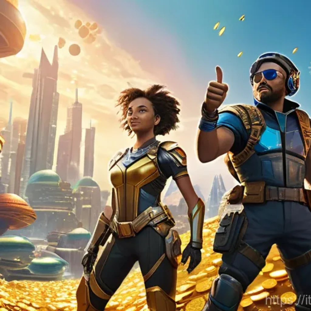 탕탕특공대 파티 플레이 장점 - A vibrant scene depicting two diverse video game characters (wearing full, appropriate combat gear, ...