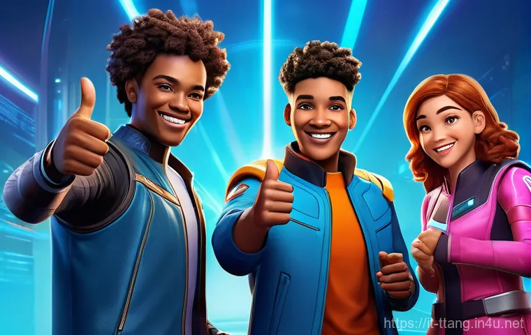 탕탕특공대 파티 플레이 장점 - Two distinct video game characters (fully clothed in futuristic combat suits, suitable for all ages)...