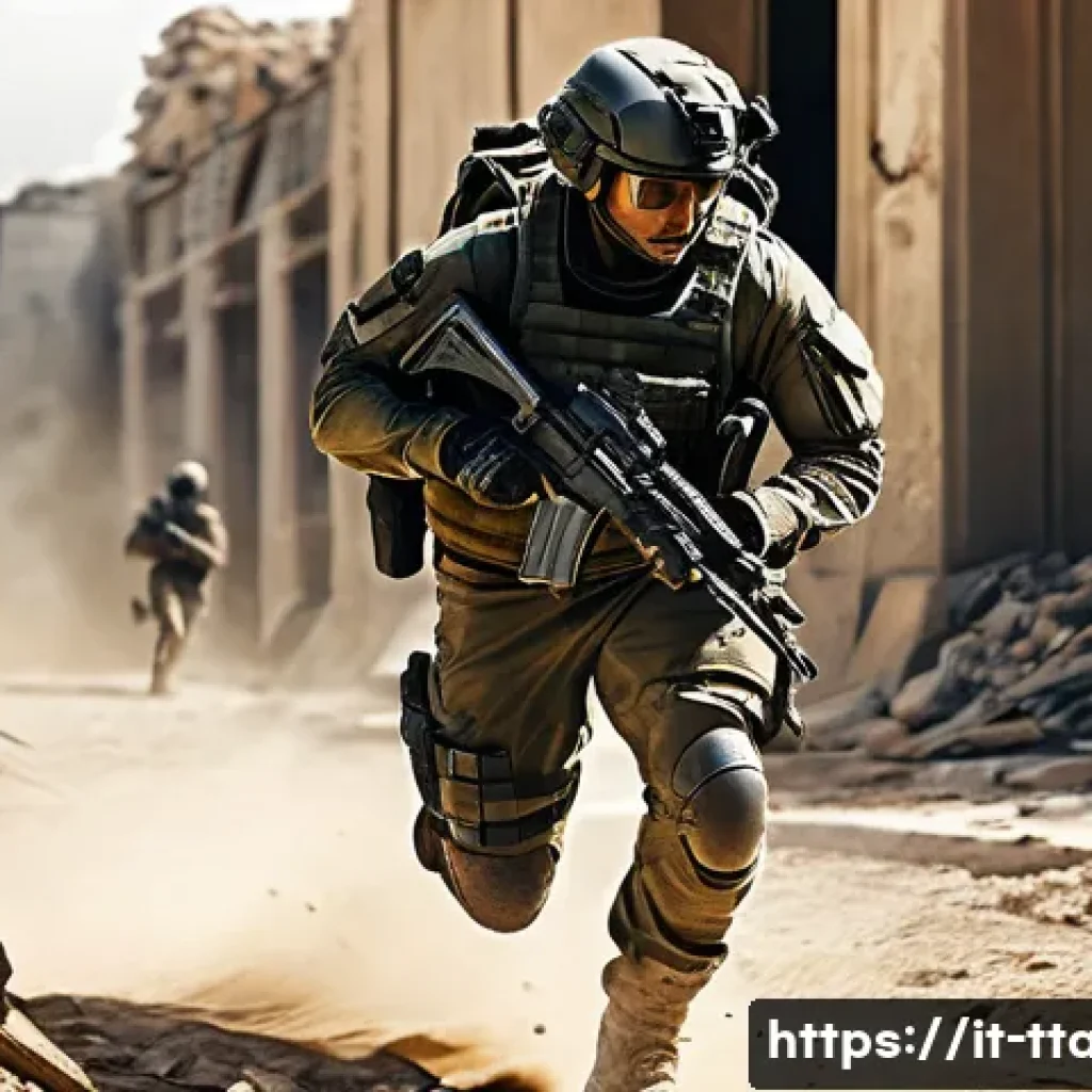 탕탕특공대 스킬 조합 방법 - A dynamic scene featuring a tactical special forces soldier in modern combat gear, equipped with adv...