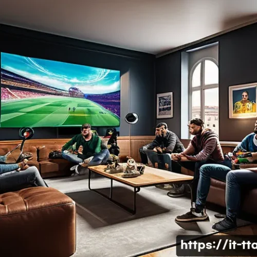 탕탕특공대 무료로 얻을 수 있는 아이템 - A dynamic scene showcasing a diverse group of Italian gamers in their 20s and 30s, gathered in a sty...