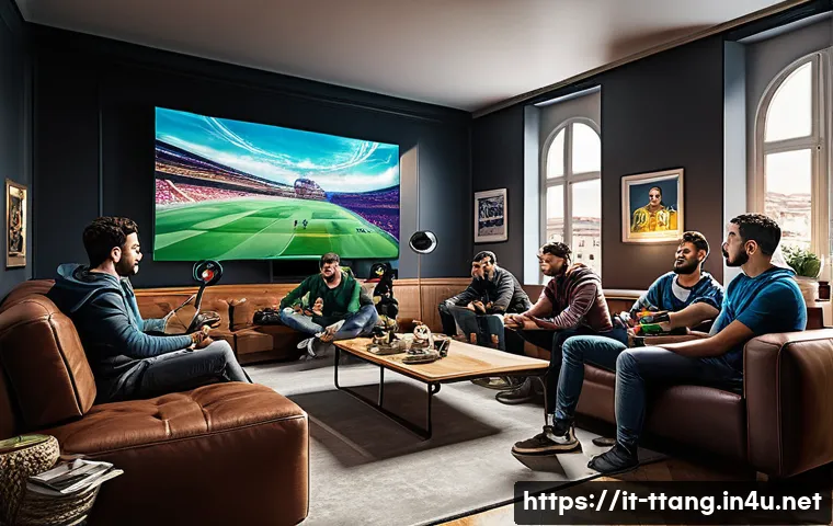 탕탕특공대 무료로 얻을 수 있는 아이템 - A dynamic scene showcasing a diverse group of Italian gamers in their 20s and 30s, gathered in a sty...