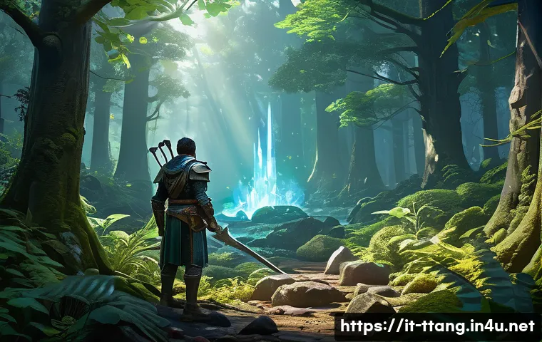 탕탕특공대 일일 퀘스트 공략 - A detailed fantasy RPG scene depicting a skilled player character in mid-action, carefully selecting...