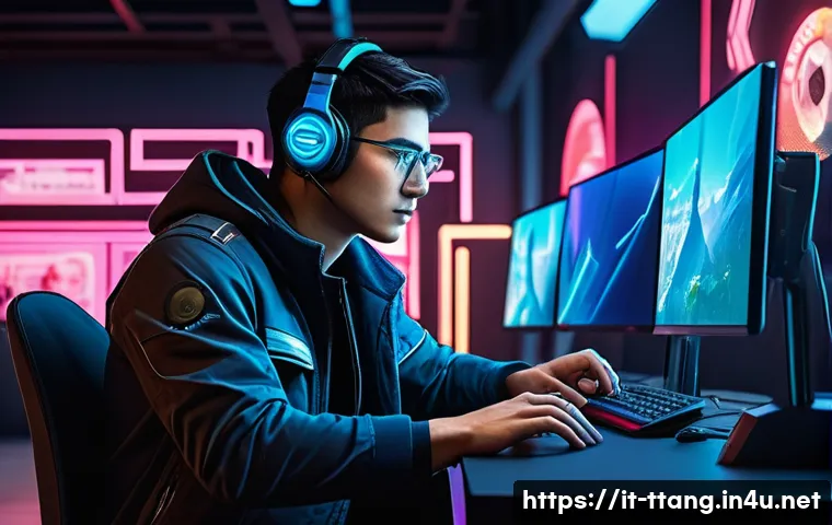 탕탕특공대 커뮤니티 활용법 - A detailed digital illustration of an engaging gaming community profile page set in a futuristic Ita...