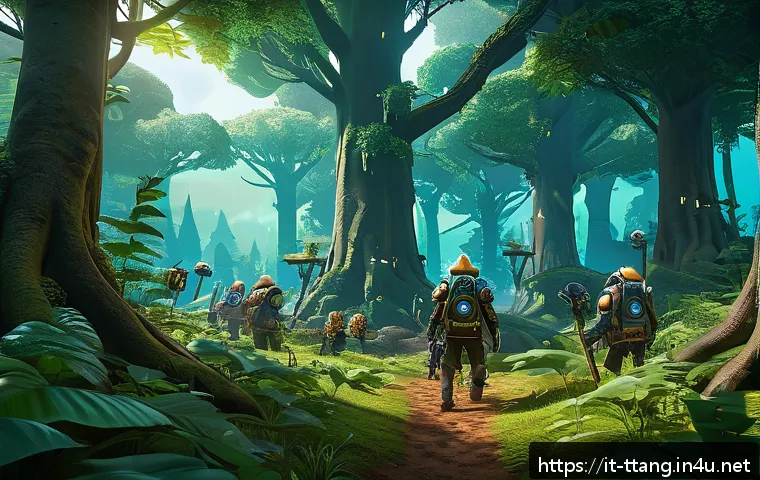 탕탕특공대 자동 사냥 설정법 - A detailed fantasy game scene showing a mid-level character auto-farming in a lush, vibrant forest a...