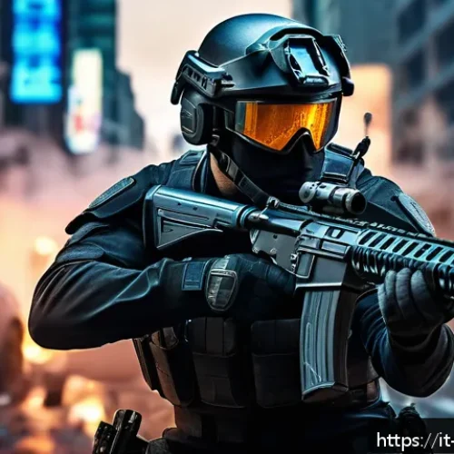 Home 17 탕탕특공대 최적의 스킬 트리 - A dynamic battle scene featuring a skilled special forces warrior in tactical gear, executing rapid ...